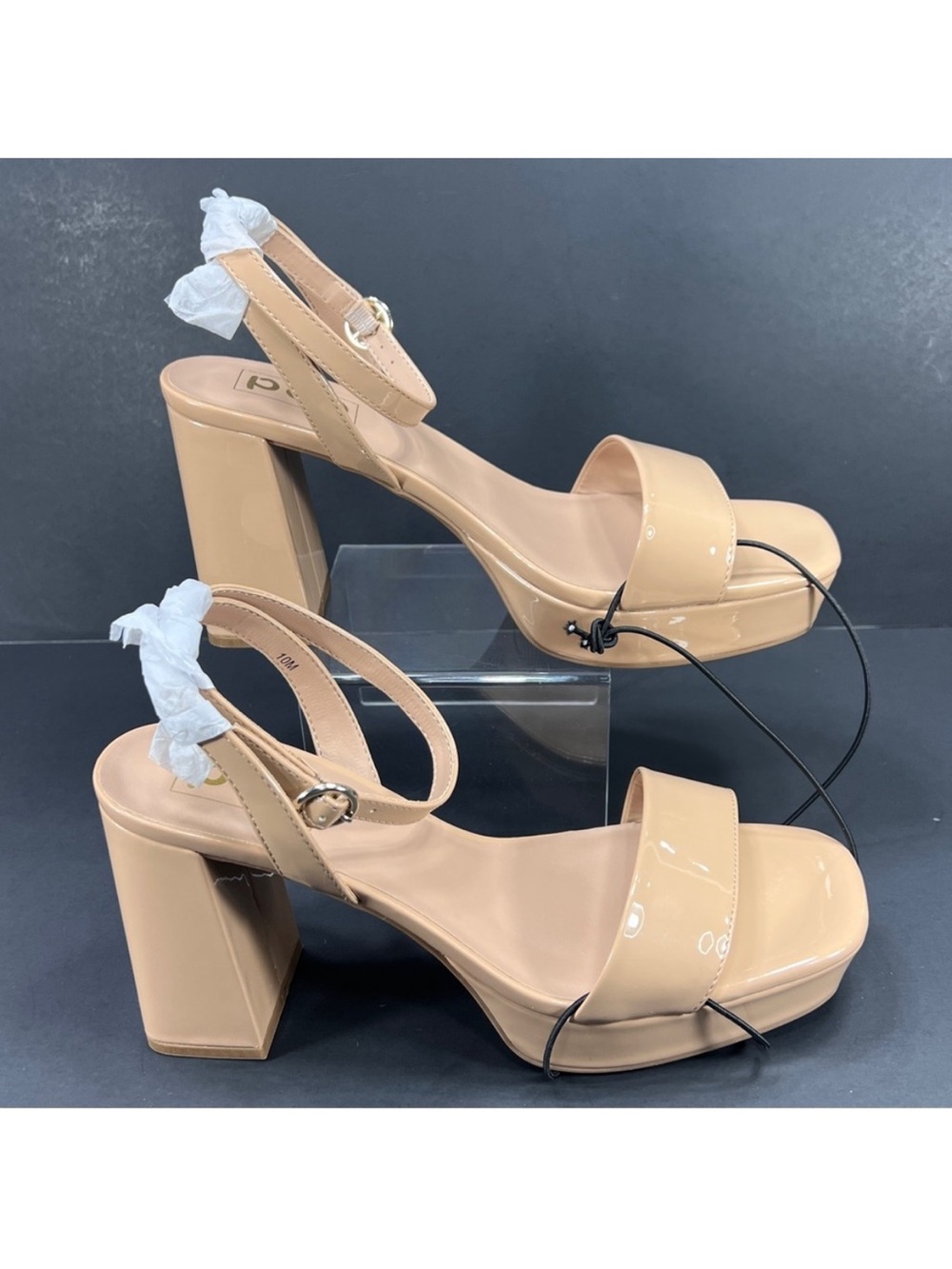 Nude Patent Block Heel Sandals Plain Open Toe Platform